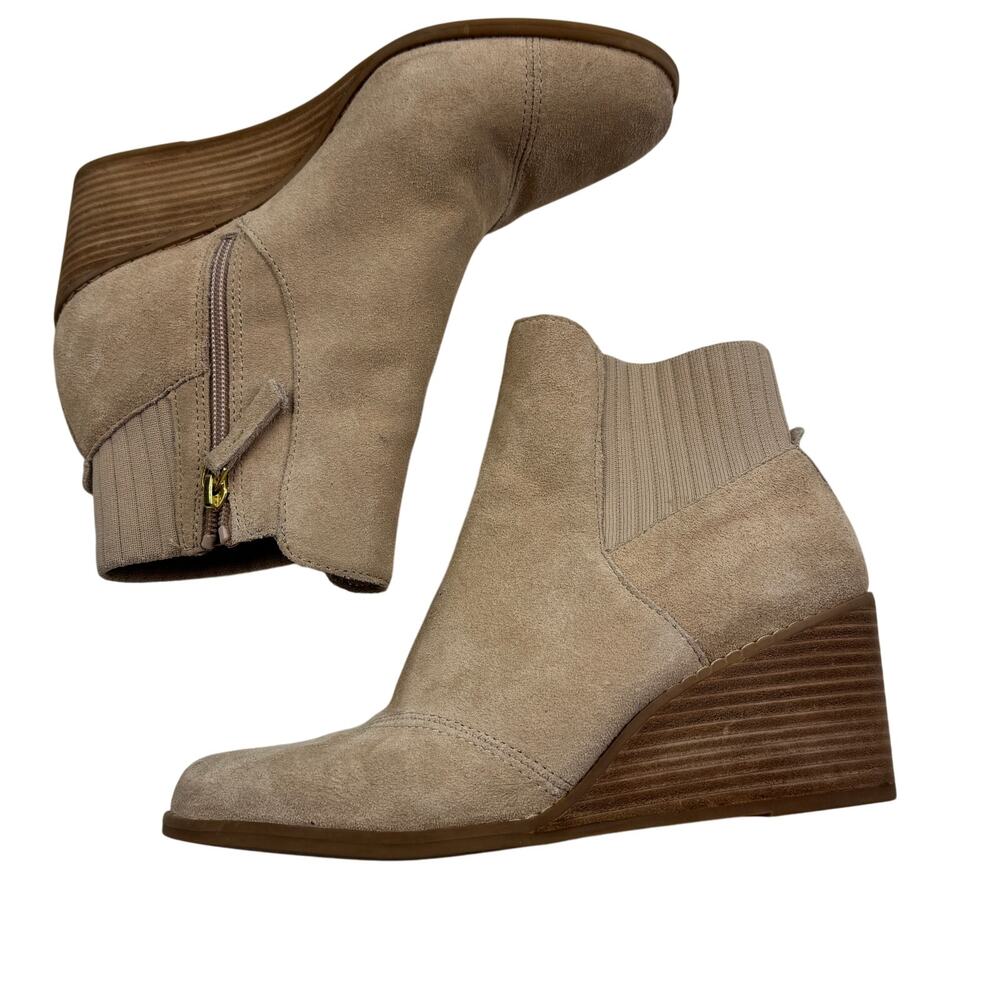 TOMS Beige Neutral Classic Suede Side Zipper Wedge Booties Women's Size 8.5 - Picture 7 of 10